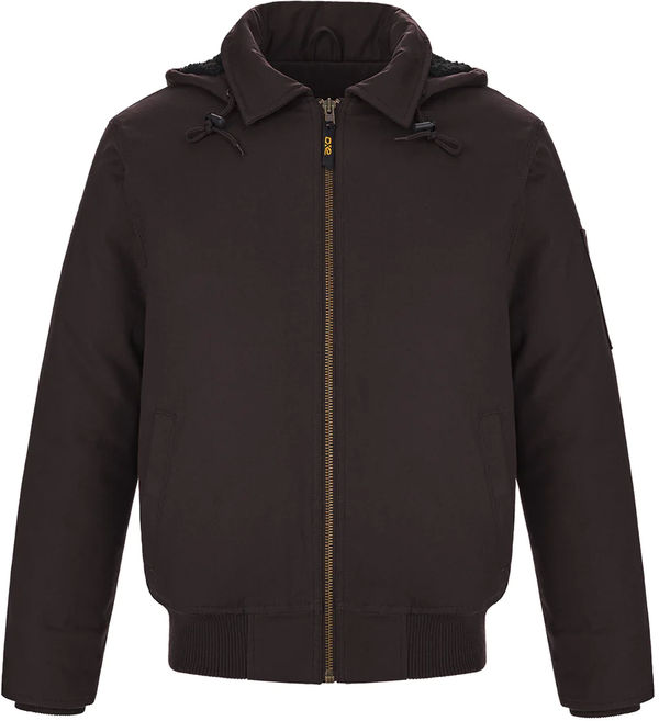 Am image of a Custom CX2 Big Red Mens Cotton Canvas Bomber Jacket with Sherpa Lining in Brown!