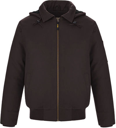 Am image of a Custom CX2 Big Red Mens Cotton Canvas Bomber Jacket with Sherpa Lining in Brown!