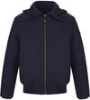 Am image of a Custom CX2 Big Red Mens Cotton Canvas Bomber Jacket with Sherpa Lining in Navy!