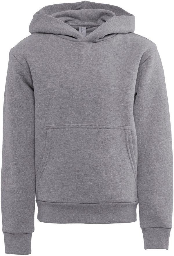 Am image of a Custom Next Level Apparel Youth Fleece Pullover Hooded Sweatshirt in Heather Gray!