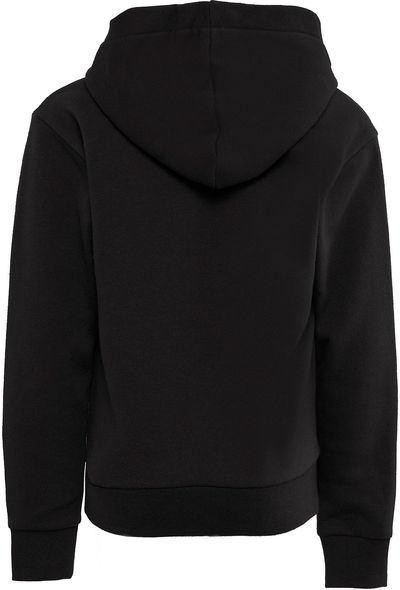 Am image of a Custom Next Level Apparel Youth Fleece Pullover Hooded Sweatshirt in Black!