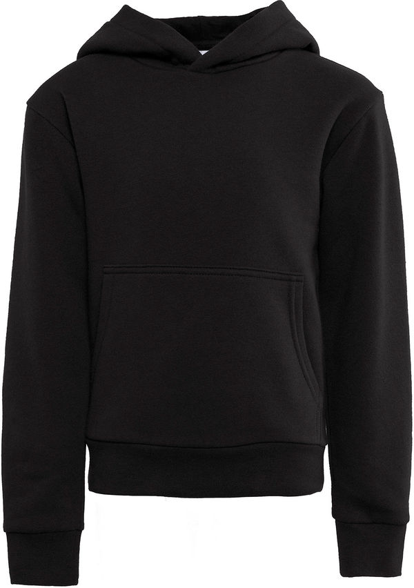 Am image of a Custom Next Level Apparel Youth Fleece Pullover Hooded Sweatshirt in Black!
