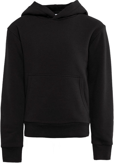 Am image of a Custom Next Level Apparel Youth Fleece Pullover Hooded Sweatshirt in Black!