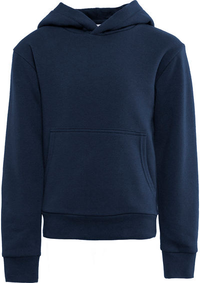 Am image of a Custom Next Level Apparel Youth Fleece Pullover Hooded Sweatshirt in Midnight Navy!
