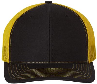 Am image of a Custom Richardson Snapback Trucker Cap in Black/Yellow!