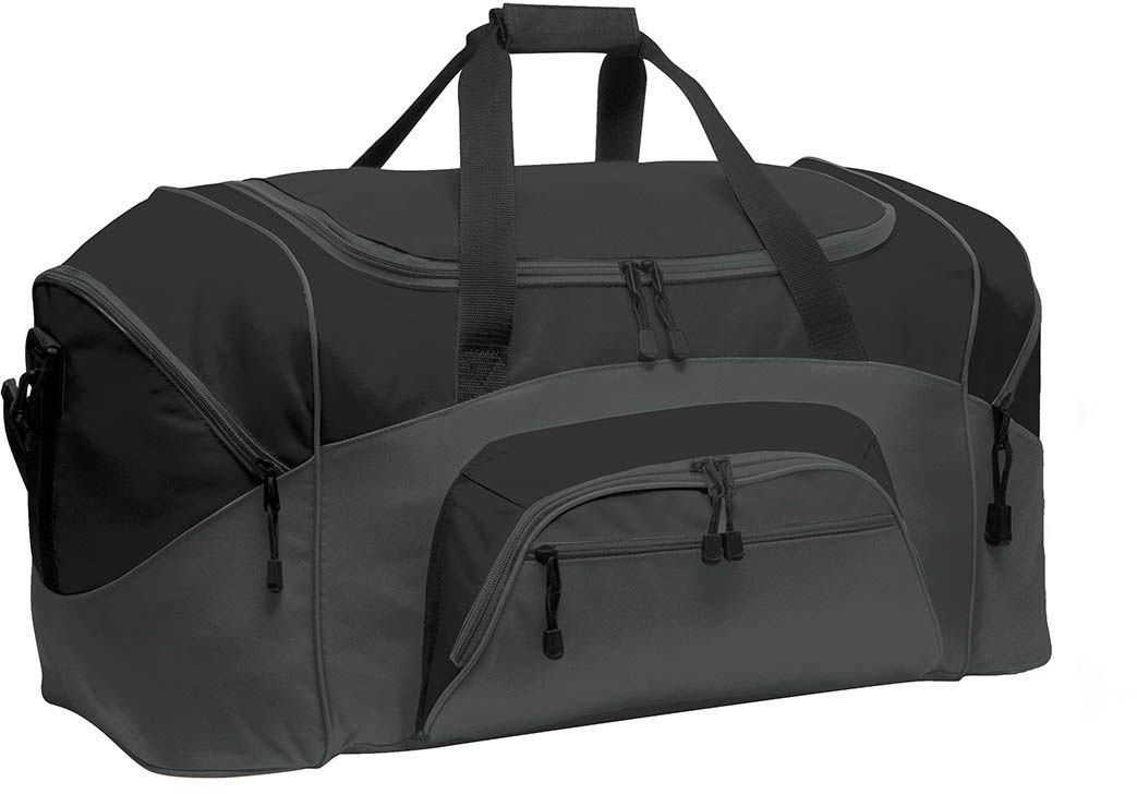 Port Authority Standard Colorblock Sport Duffel Bag in Black/Dark Charcoal