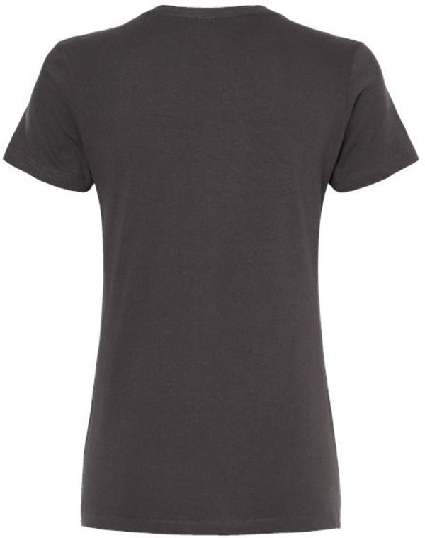 Am image of a Custom M and O Womens Gold Soft Touch TShirt in Charcoal!