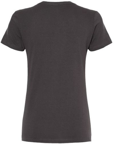 Am image of a Custom M and O Womens Gold Soft Touch TShirt in Charcoal!