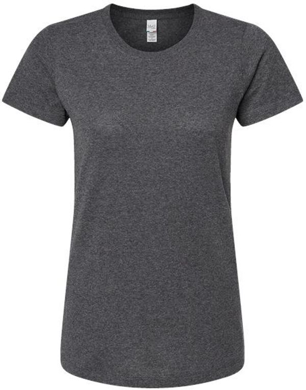 An image of a Custom M and O Womens Gold Soft Touch TShirt in Dark Heather!