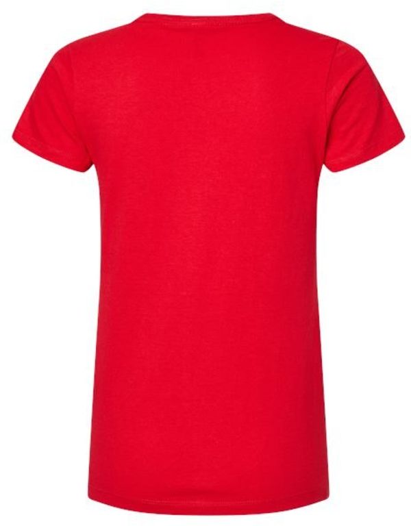 An image of a Custom M and O Womens Gold Soft Touch TShirt in Deep Red!