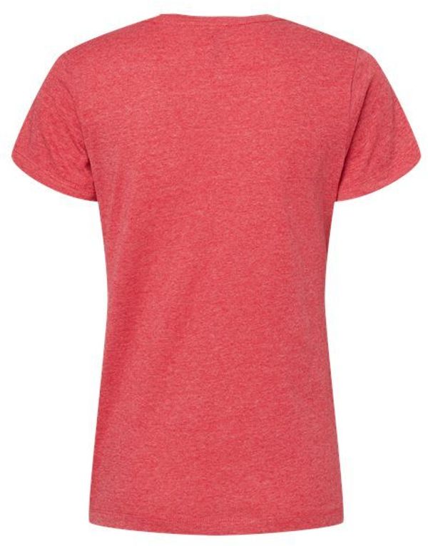 Am image of a Custom M and O Womens Gold Soft Touch TShirt in Heather Red!