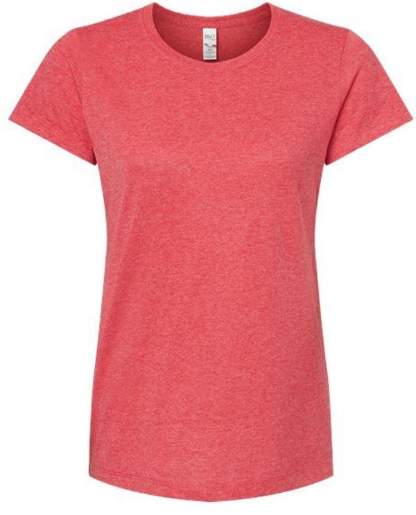 Am image of a Custom M and O Womens Gold Soft Touch TShirt in Heather Red!