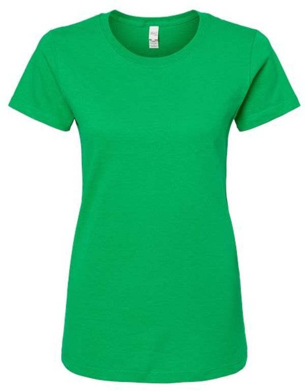 Am image of a Custom M and O Womens Gold Soft Touch TShirt in Irish Green!