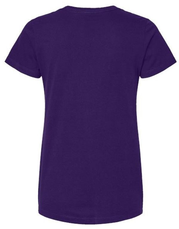 Am image of a Custom M and O Womens Gold Soft Touch TShirt in Purple!