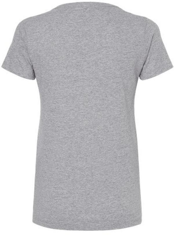 Am image of a Custom M and O Womens Gold Soft Touch TShirt in Sport Grey!