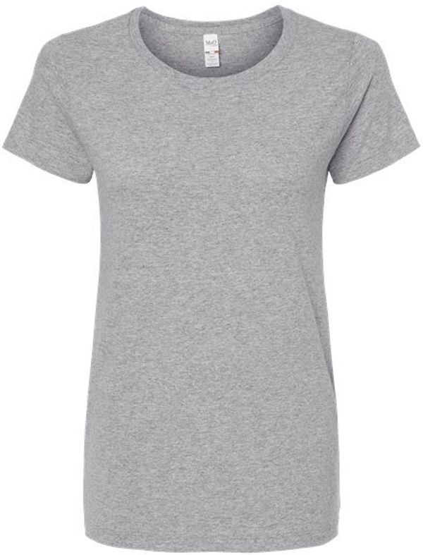 Am image of a Custom M and O Womens Gold Soft Touch TShirt in Sport Grey!