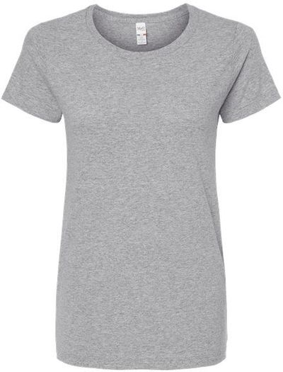 Am image of a Custom M and O Womens Gold Soft Touch TShirt in Sport Grey!