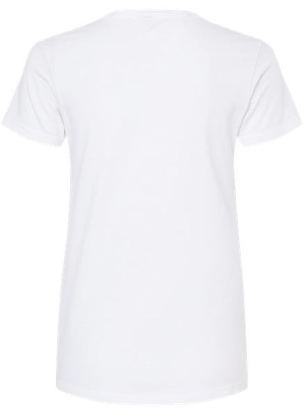 Am image of a Custom M and O Womens Gold Soft Touch TShirt in White!