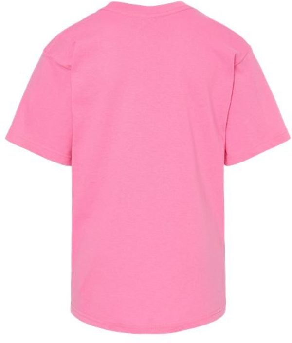 Am image of a Custom M and O Youth Gold Soft Touch TShirt in Azalea!