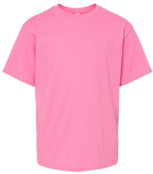Am image of a Custom M and O Youth Gold Soft Touch TShirt in Azalea!