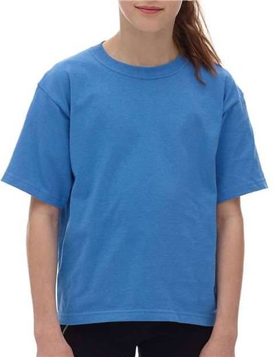 Am image of a Custom M and O Youth Gold Soft Touch TShirt in Azure!
