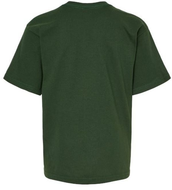 Am image of a Custom M and O Youth Gold Soft Touch TShirt in Forest Green!