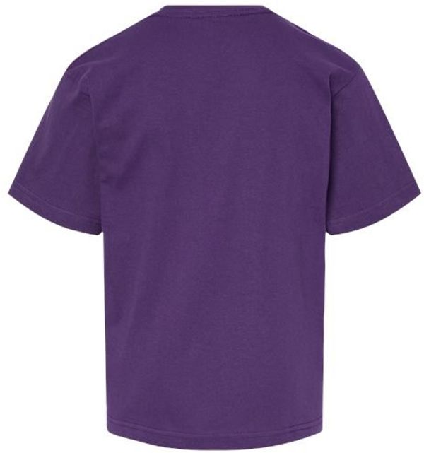 Am image of a Custom M and O Youth Gold Soft Touch TShirt in Purple!