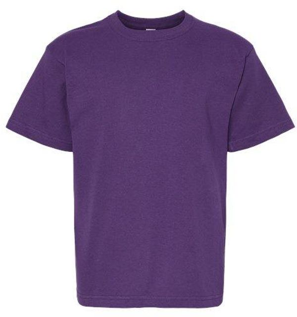 Am image of a Custom M and O Youth Gold Soft Touch TShirt in Purple!