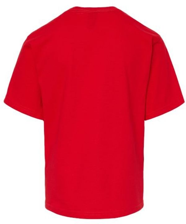 Am image of a Custom M and O Youth Gold Soft Touch TShirt in Deep Red!