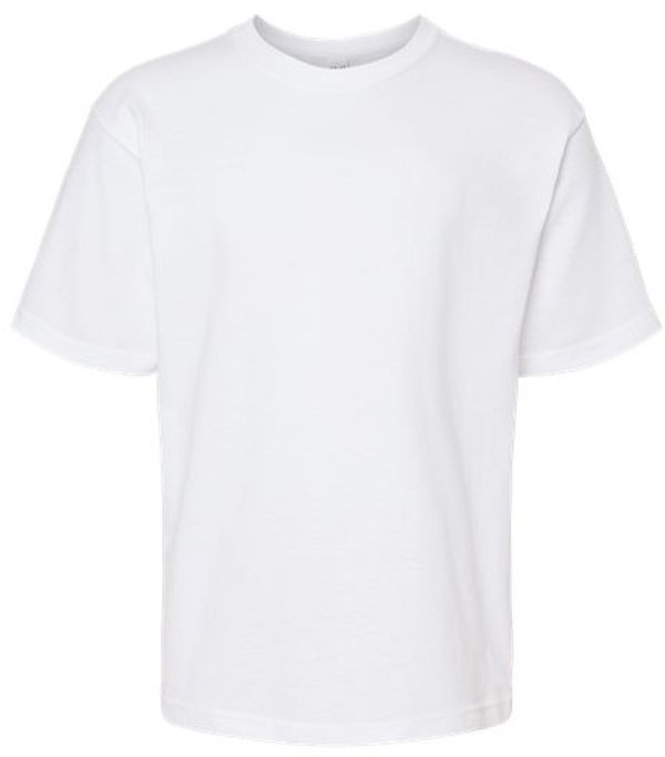 Am image of a Custom M and O Youth Gold Soft Touch TShirt in White!