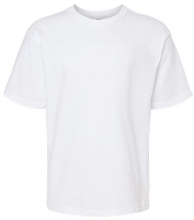 Am image of a Custom M and O Youth Gold Soft Touch TShirt in White!