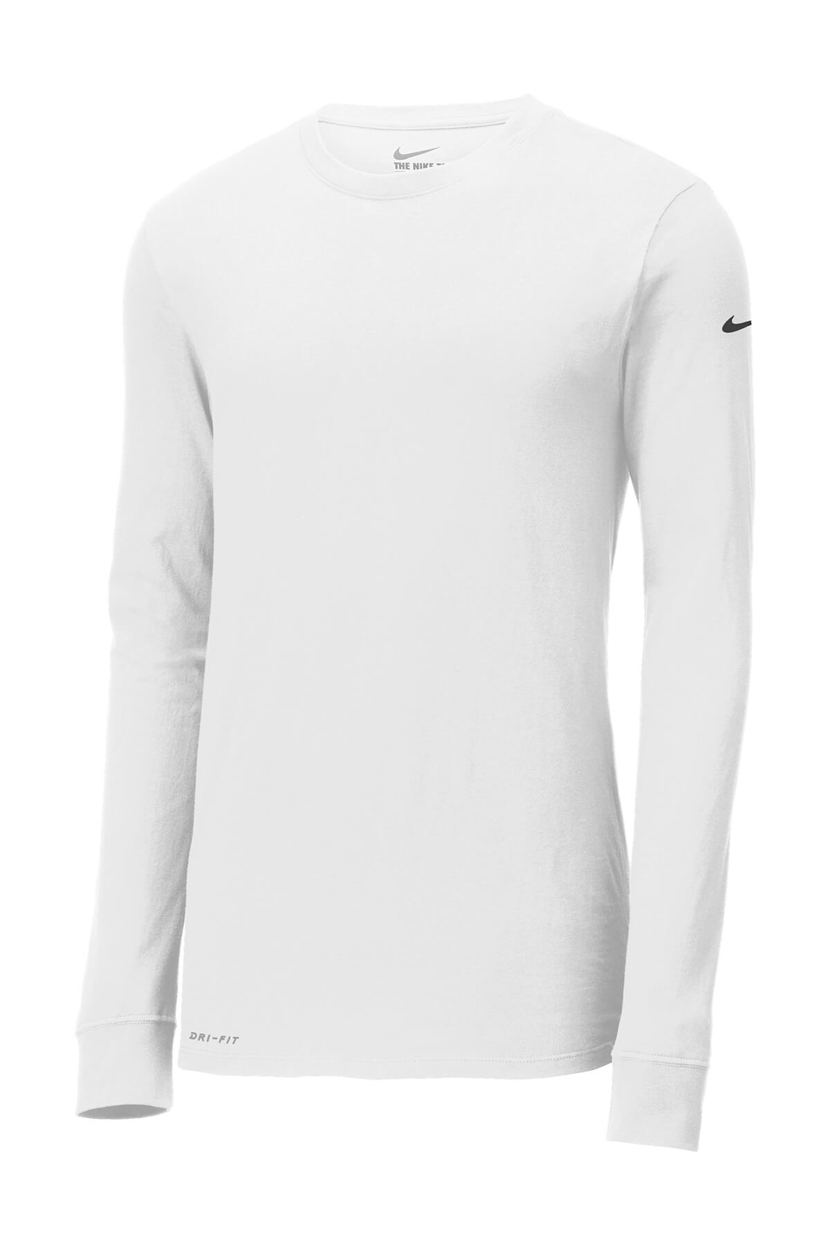 Nike Dri FIT Cotton Poly Long Sleeve Tee in White