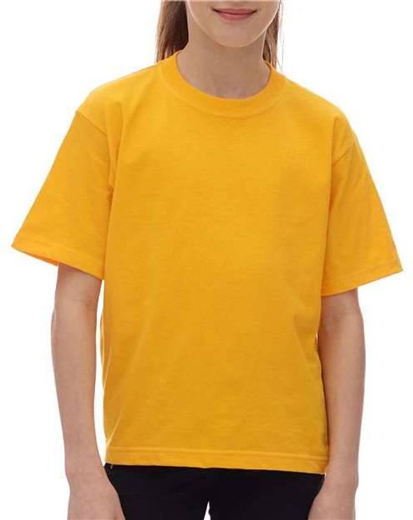 Am image of a Custom M and O Youth Gold Soft Touch TShirt in Gold!