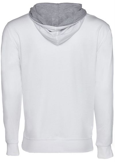 Am image of a Custom Next Level Unisex Laguna French Terry Pullover Hooded Sweatshirt in Wht/Hthr Grey!