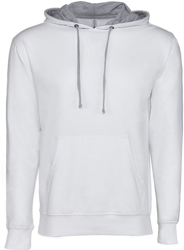 Am image of a Custom Next Level Unisex Laguna French Terry Pullover Hooded Sweatshirt in Wht/Hthr Grey!