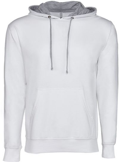 Am image of a Custom Next Level Unisex Laguna French Terry Pullover Hooded Sweatshirt in Wht/Hthr Grey!