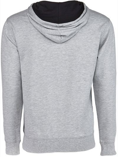 Am image of a Custom Next Level Unisex Laguna French Terry Pullover Hooded Sweatshirt in Hthr Grey/Black!
