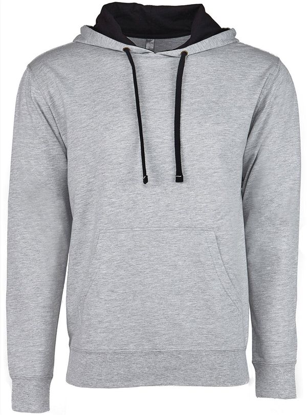 Am image of a Custom Next Level Unisex Laguna French Terry Pullover Hooded Sweatshirt in Hthr Grey/Black!