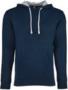 Am image of a Custom Next Level Unisex Laguna French Terry Pullover Hooded Sweatshirt in Mid Navy/Hthr Gry!