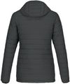 Am image of a Custom CX2 Yukon Ladies Long Lightweight Puffy Jacket in Black Charcoal Heather!