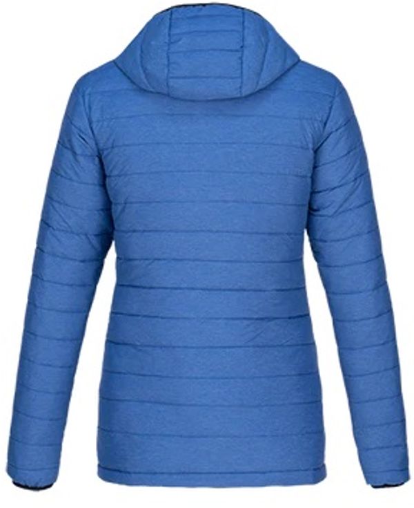 Am image of a Custom CX2 Yukon Ladies Long Lightweight Puffy Jacket in Blue Heather!