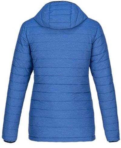 Am image of a Custom CX2 Yukon Ladies Long Lightweight Puffy Jacket in Blue Heather!
