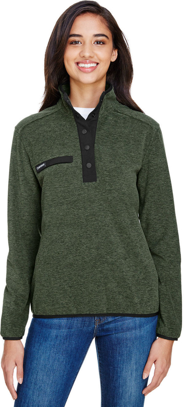 Am image of a Custom Dri Duck Womens Denali Mountain Fleece Pullover in Fatigue!