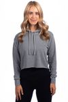 Am image of a Custom Next Level Ladies' Cropped Pullover Hooded Sweatshirt in Heather Gray!