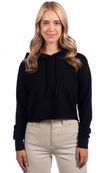 Am image of a Custom Next Level Ladies' Cropped Pullover Hooded Sweatshirt in Black!