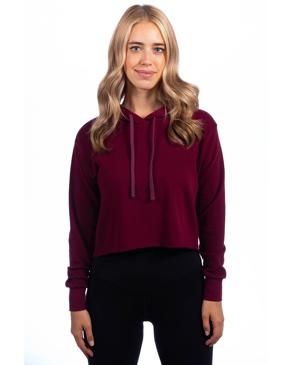 Next Level Ladies' Cropped Pullover Hooded Sweatshirt in Maroon