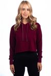 Am image of a Custom Next Level Ladies' Cropped Pullover Hooded Sweatshirt in Maroon!
