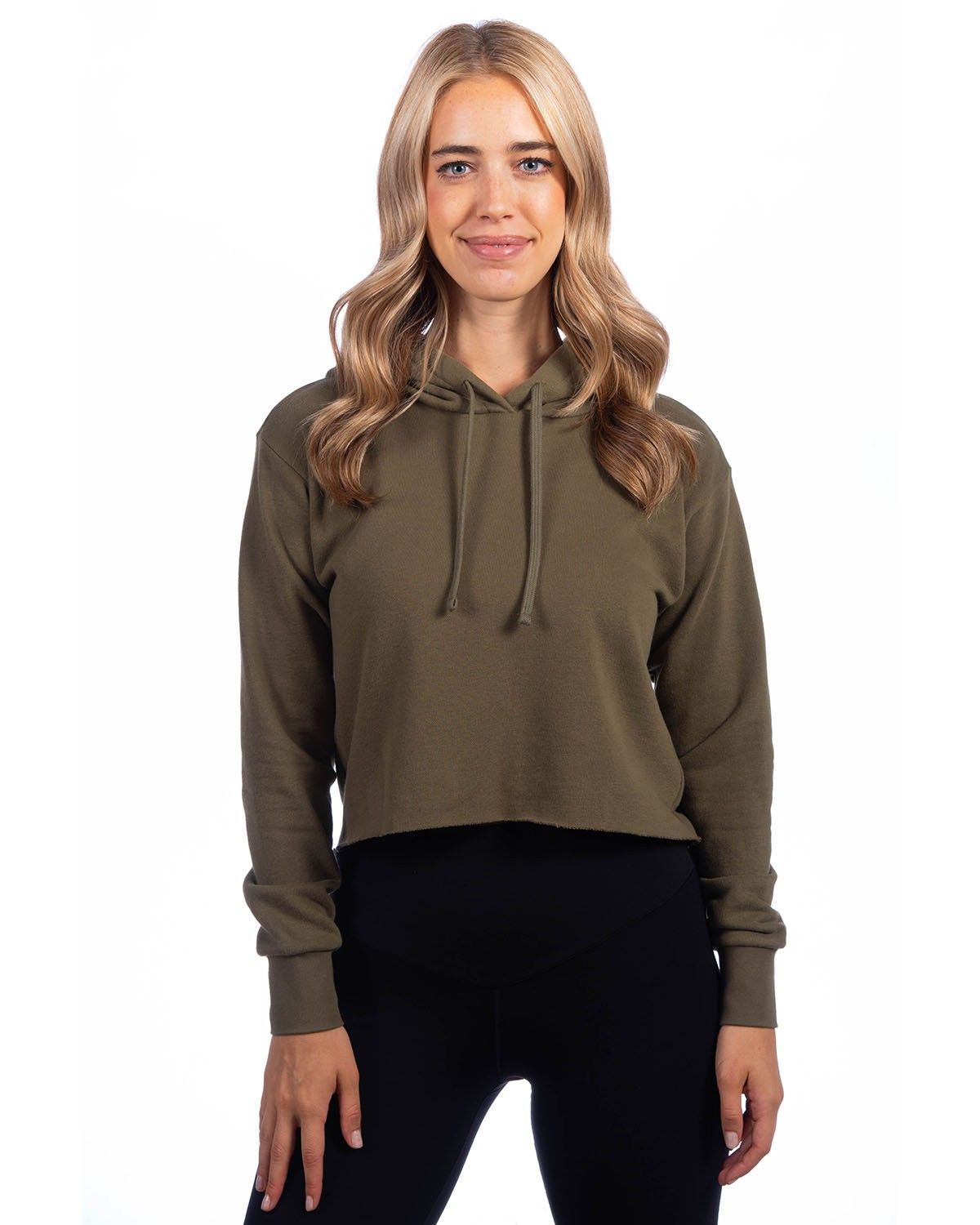 Next Level Ladies' Cropped Pullover Hooded Sweatshirt in Military Green