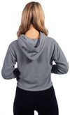 Am image of a Custom Next Level Ladies' Cropped Pullover Hooded Sweatshirt in Heather Gray!