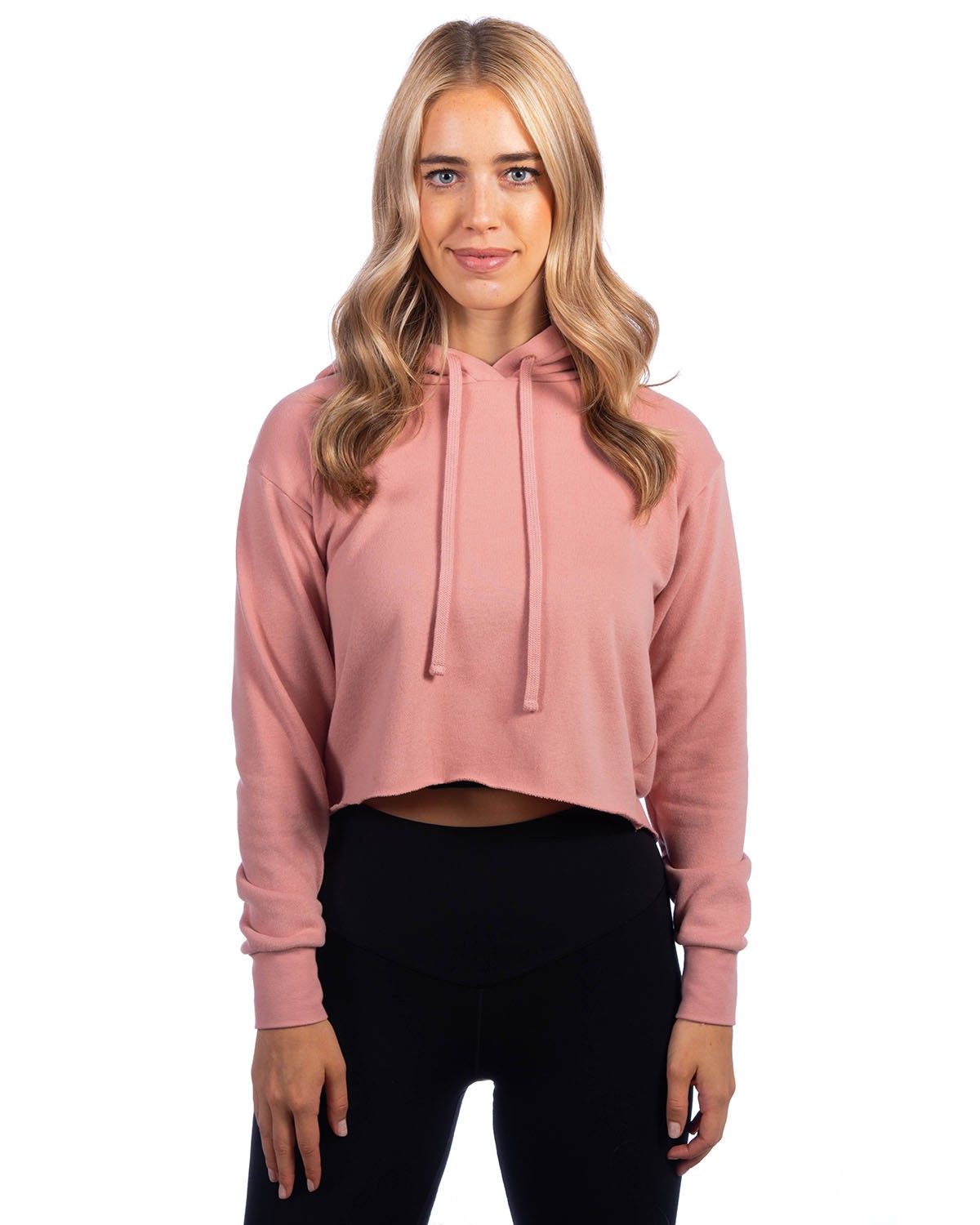 Next Level Ladies' Cropped Pullover Hooded Sweatshirt in Desert Pink